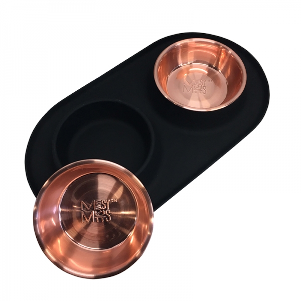 MessyMutts - Black Double Silicone Feeder with Copper Bowls – Special Edition - Image 2