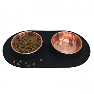 MessyMutts - Black Double Silicone Feeder with Copper Bowls – Special Edition